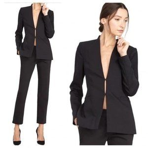 Alice and Olivia Employed Black Jerry Long Open front Collarless Blazer Women 0